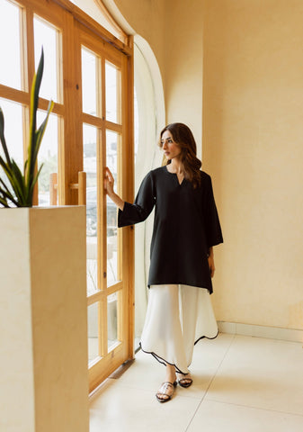 Classic Black W/ Contrast Wide Trim Pants