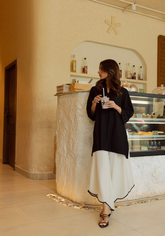 Classic Black W/ Contrast Wide Trim Pants
