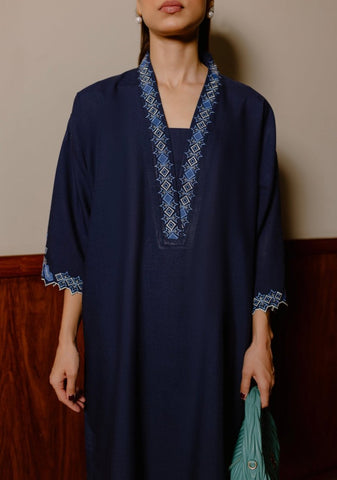 Navy Embroidered Kaftan Set