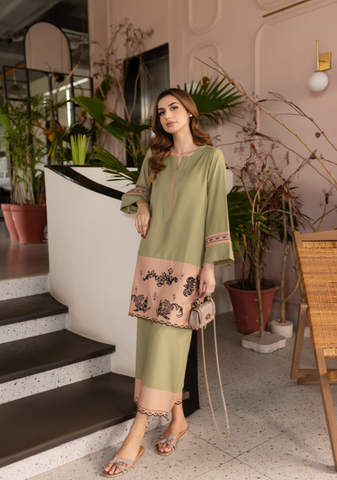 Olive-Peach Embroidered Set