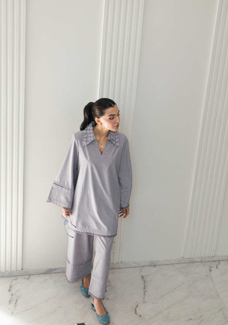 Lavender Frayed Hem Set