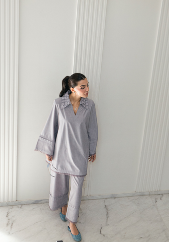 Lavender Frayed Hem Set