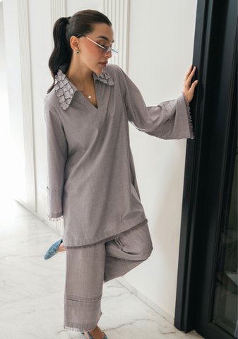 Lavender Frayed Hem Set